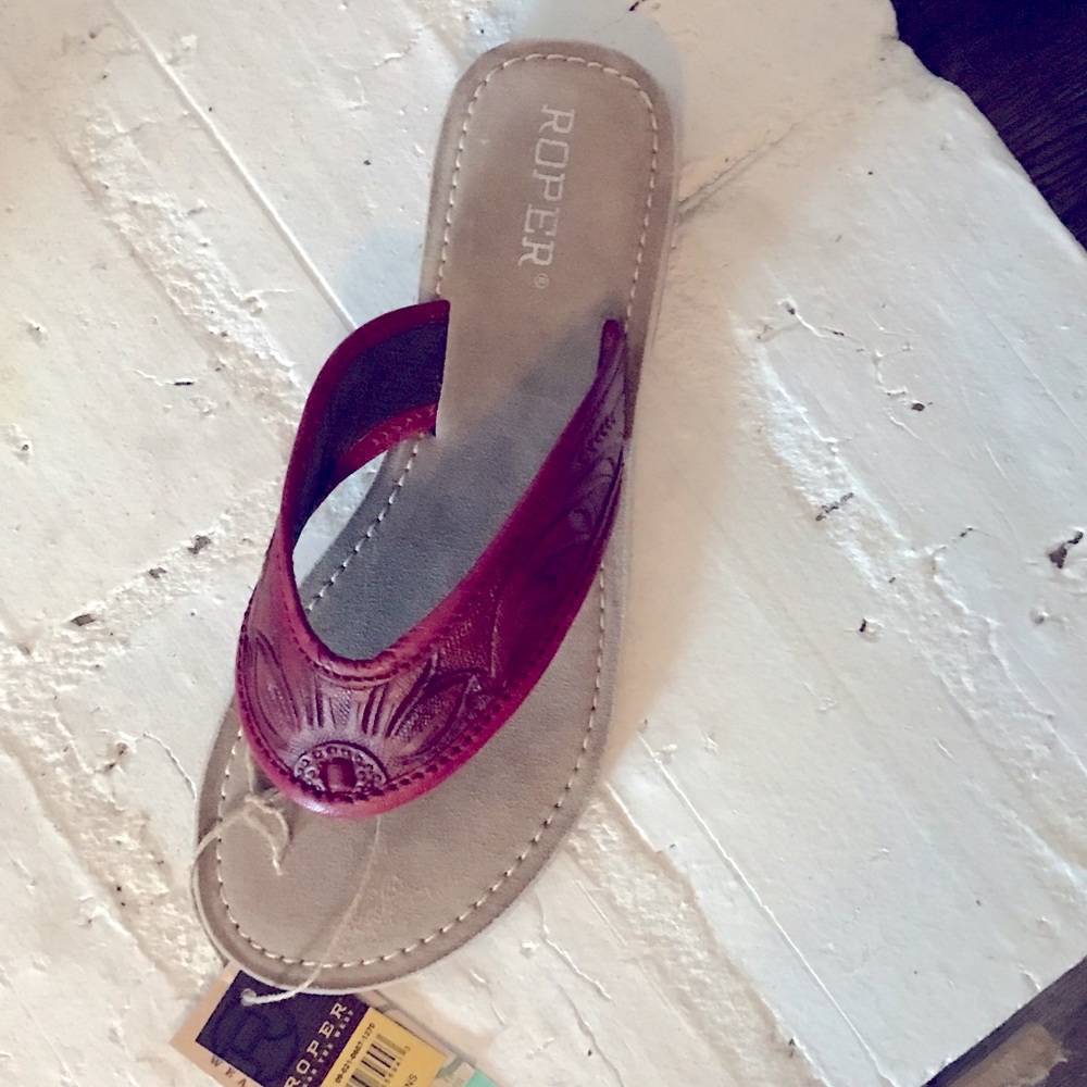 Roper Brand red hand tooled sandal